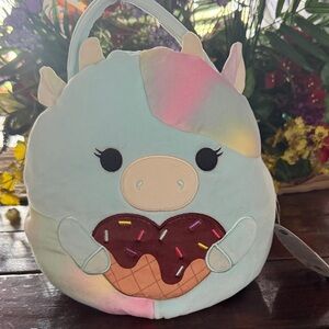 Squishmallows Pastel Blue Unicorn Plush bag with Ice Cream patch